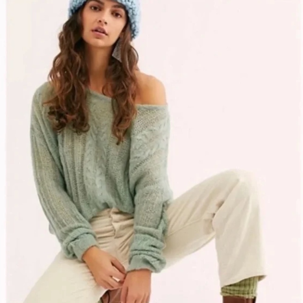 FREE PEOPLE Pink Cable Knit Sheer Sweater